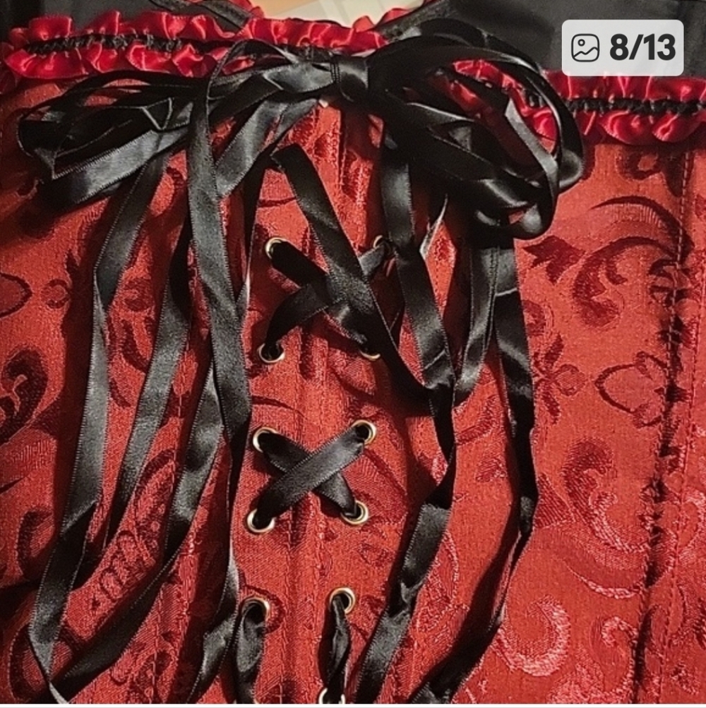 Zhituemi Women's Sexy Red and Black Floral Lace Corset Size 7X - Picture 7 of 12
